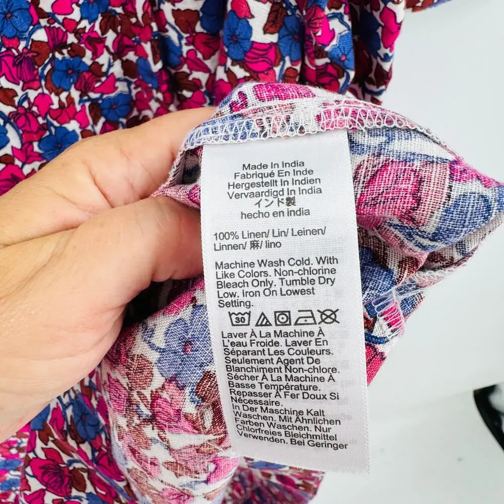 J. Crew Pink Purple Afternoon Linen Smocked‎ Mini Dress Feminine Size XXL